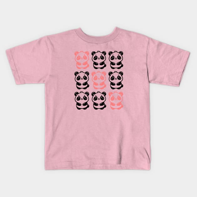 Diagonal Kawaii Pandas Kids T-Shirt by little osaka shop